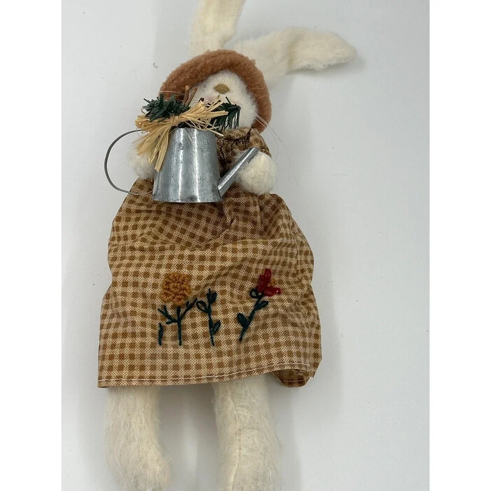 China Christmas Collection Primitive Bunny Rabbit Gingham Dress Watering Can